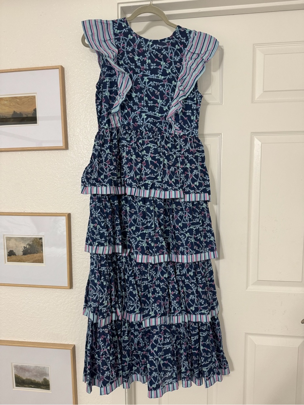 Brand New Women’s Navy Floral Tiered Ruffle Dress